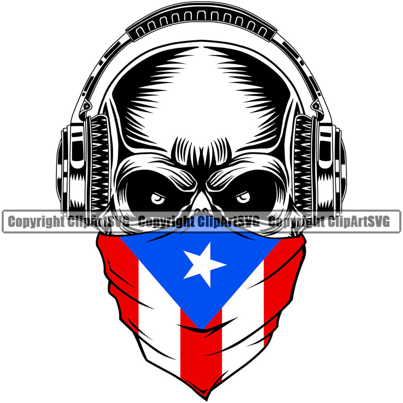 Puerto Rico Rican Flag Pride Spanish Country Nation Proud Caribbean Island Travel Scary Skull Bandana Heaphones Mask Shaped San Juan National Symbol Logo