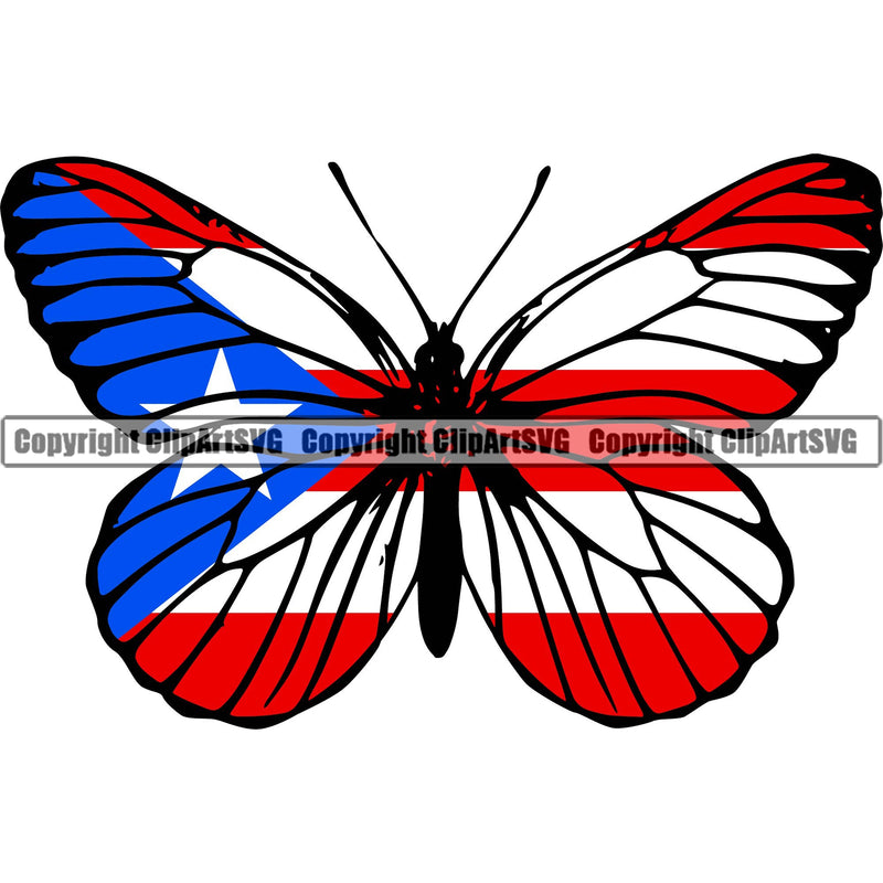 Puerto Rico Rican Flag Pride Spanish Country Nation Proud Caribbean Island Travel Butterfly Sign Design Element Art Logo