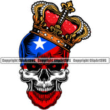 Puerto Rico Rican Flag Pride Spanish Country Nation Proud Caribbean Island Travel Scary Skull Crown Open Mask National Symbol Logo
