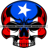 Puerto Rico Rican Flag Pride Spanish Country Nation Proud Caribbean Island Travel Grinning Scary Skull Kirk Half World Sign Symbol Icon Design Element Badge Grin Logo