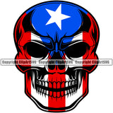 Puerto Rico Rican Flag Pride Spanish Country Nation Proud Caribbean Island Travel Grinning Scar Skull Kirk Open World Sign Symbol Icon Design Element Badge Grin Logo