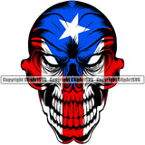 Puerto Rico Rican Flag Pride Spanish Country Nation Proud Caribbean Island Travel Grinning Scary Skull Mean Closed World Sign Symbol Icon Design Element Badge Grin Logo