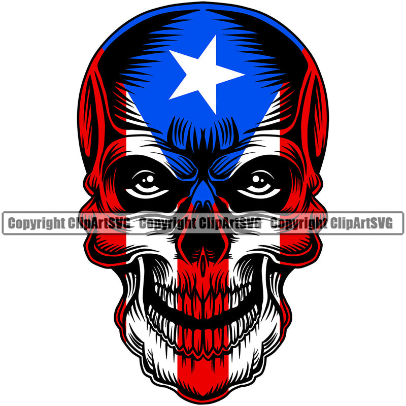 Puerto Rico Rican Flag Pride Spanish Country Nation Proud Caribbean Island Travel Scary Skull Real Eyes Open Mask National Symbol Logo