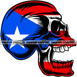 Puerto Rico Rican Flag Pride Spanish Country Nation Proud Caribbean Island Travel Grinning Scary Skull Side Wide World Sign Symbol Icon Design Element Badge Grin Logo