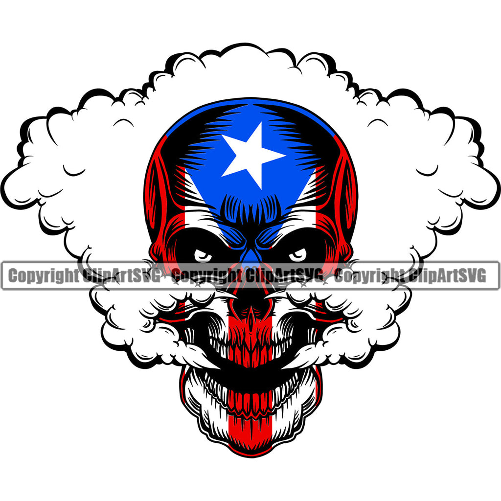 Puerto Rico Rican Flag Pride Spanish Country Nation Proud Caribbean Island Travel Scary Skull Smoke Double Wide Mask National Symbol Logo