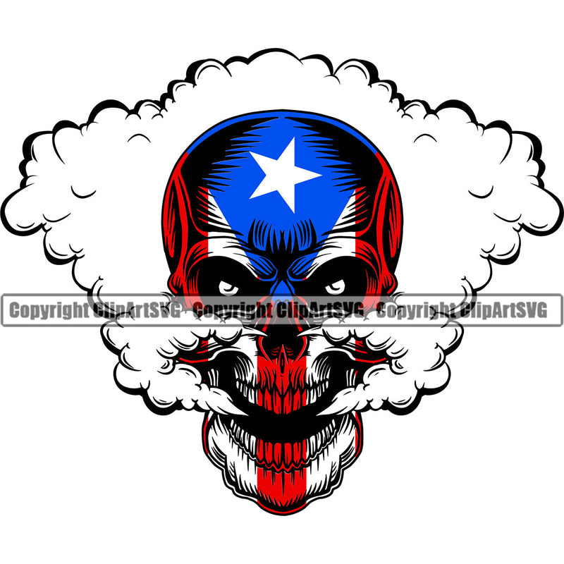 Puerto Rico Rican Flag Pride Spanish Country Nation Proud Caribbean Island Travel Scary Skull Smoke Double Wide Mask National Symbol Logo