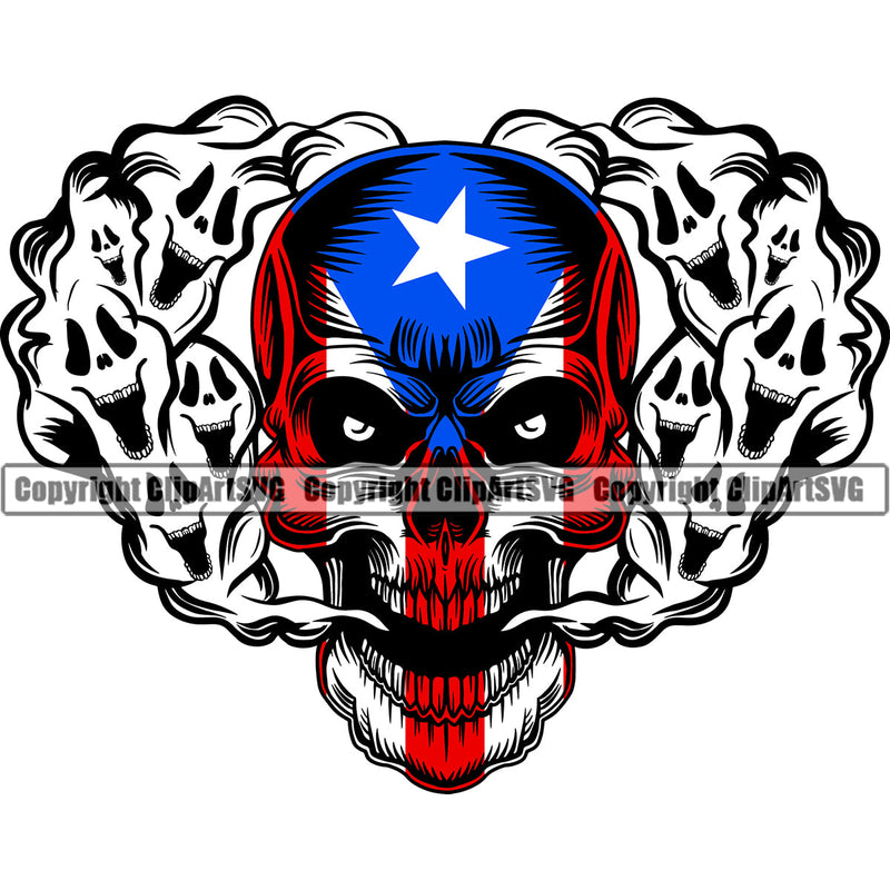 Puerto Rico Rican Flag Pride Spanish Country Nation Proud Caribbean Island Travel Scary Skull Smoke Ghost Wide Mask National Symbol Logo