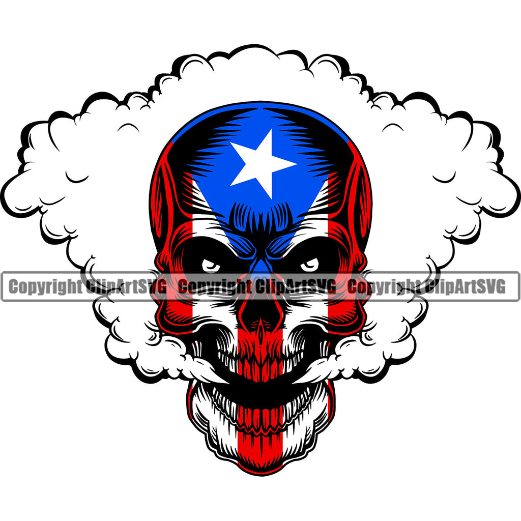 Puerto Rico Rican Flag Pride Spanish Country Nation Proud Caribbean Island Travel Scary Skull Smoke Single Wide Mask National Symbol Logo