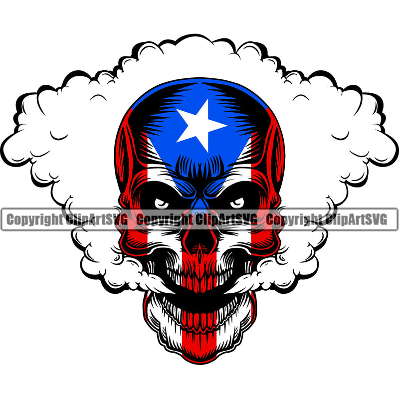 Puerto Rico Rican Flag Pride Spanish Country Nation Proud Caribbean Island Travel Scary Skull Smoke Single Wide Mask National Symbol Logo