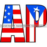 Puerto Rico Rican Flag Pride Spanish Country Nation Proud Caribbean Island Travel AP American Wavy World Map Sign Symbol Text Design Element Badge Art Logo