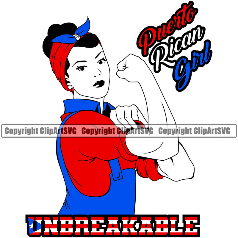 Puerto Rico Rican Flag Pride Spanish Country Nation Proud Caribbean Island Travel Woman Women Unbreakable Muscle Girl Name Text World Sign Symbol Design Element Art Logo