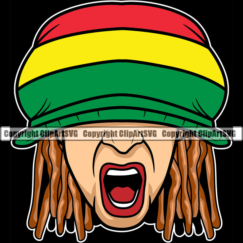 Rasta Reggae Flag Rastafari Rastafarian Pride Jamaica Jamaican Proud Reggaeton Kufi Hat Music Cap Yell Scream Marijuana Leaf Pot Weed Cannabis Design Element Logo