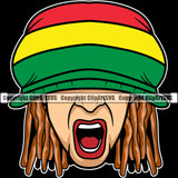 Rasta Reggae Flag Rastafari Rastafarian Pride Jamaica Jamaican Proud Reggaeton Kufi Hat Music Cap Yell Scream Marijuana Leaf Pot Weed Cannabis Design Element Logo