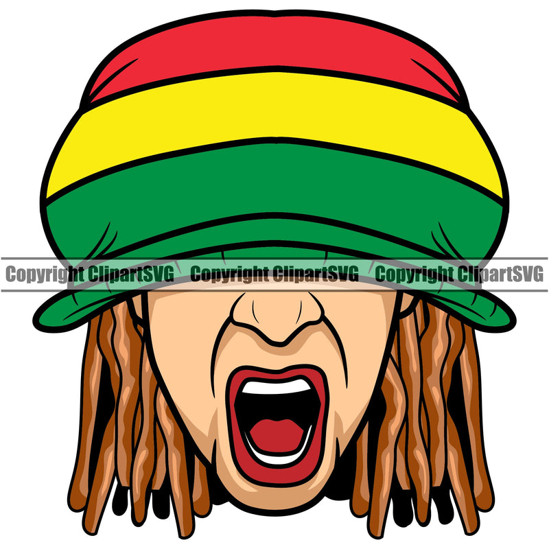 Rasta Reggae Flag Rastafari Rastafarian Pride Jamaica Jamaican Proud Reggaeton Music Kufi Hat Cap Yell Scream Marijuana Leaf Pot Weed Cannabis Design Element Logo