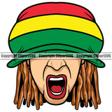 Rasta Reggae Flag Rastafari Rastafarian Pride Jamaica Jamaican Proud Reggaeton Music Kufi Hat Cap Yell Scream Marijuana Leaf Pot Weed Cannabis Design Element Logo