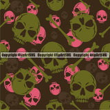 Scary Skull Skeleton Camo Camuflage Seamless Pattern Print Crossbones Green And Pink Camouflage Jungle War Wrap Cover Graphic Design Decor Logo