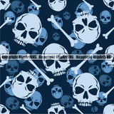 Scary Skull Skeleton Camo Camuflage Seamless Pattern Print Crossbones Light Blue And Navy Camouflage Jungle War Wrap Cover Graphic Design Decor Logo