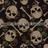 Scary Skull Skeleton Camo Camuflage Seamless Pattern Print Crossbones Brown Camouflage Jungle War Wrap Cover Graphic Design Decor Logo