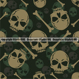 Scary Skull Skeleton Camo Camuflage Seamless Pattern Print Crossbones Green Camouflage Jungle War Wrap Cover Graphic Design Decor Logo