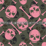 Scary Skull Skeleton Camo Camuflage Seamless Pattern Print Crossbones Pink And Green Camouflage Jungle War Wrap Cover Graphic Design Decor Logo