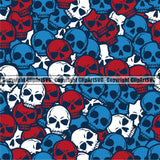 Scary Skull Skeleton Camo Camuflage Seamless Pattern Print Crossbones Red Blue White Camouflage Jungle War Wrap Cover Graphic Design Decor Logo