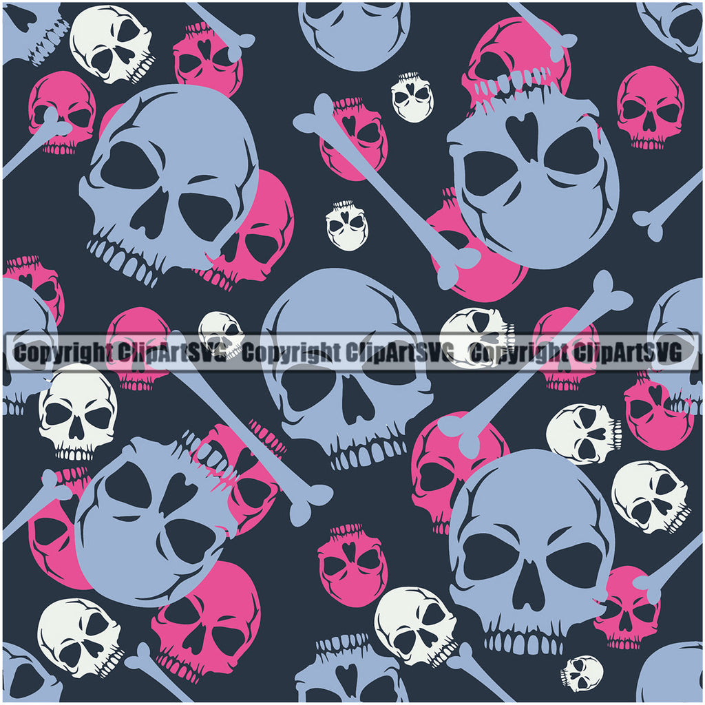 Scary Skull Skeleton Camo Camuflage Seamless Pattern Print Crossbones Big Light Blue And Pink Camouflage Jungle War Wrap Cover Graphic Design Decor Logo