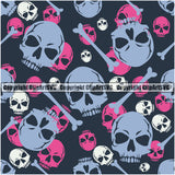 Scary Skull Skeleton Camo Camuflage Seamless Pattern Print Crossbones Big Light Blue And Pink Camouflage Jungle War Wrap Cover Graphic Design Decor Logo