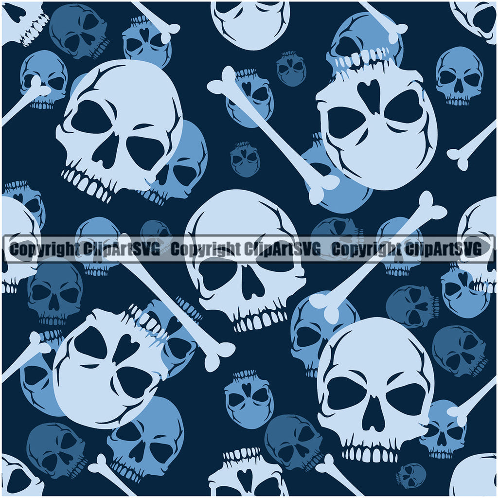Scary Skull Skeleton Camo Camuflage Seamless Pattern Print Crossbones Big Light Blue And Navy Camouflage Jungle War Wrap Cover Graphic Design Decor Logo