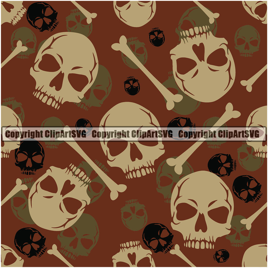 Scary Skull Skeleton Camo Camuflage Seamless Pattern Print Crossbones Big Yellow And Brown Camouflage Jungle War Wrap Cover Graphic Design Decor Logo