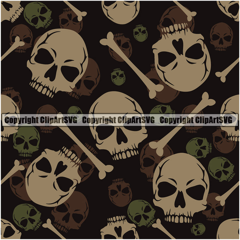 Scary Skull Skeleton Camo Camuflage Seamless Pattern Print Crossbones Big Brown Camouflage Jungle War Wrap Cover Graphic Design Decor Logo