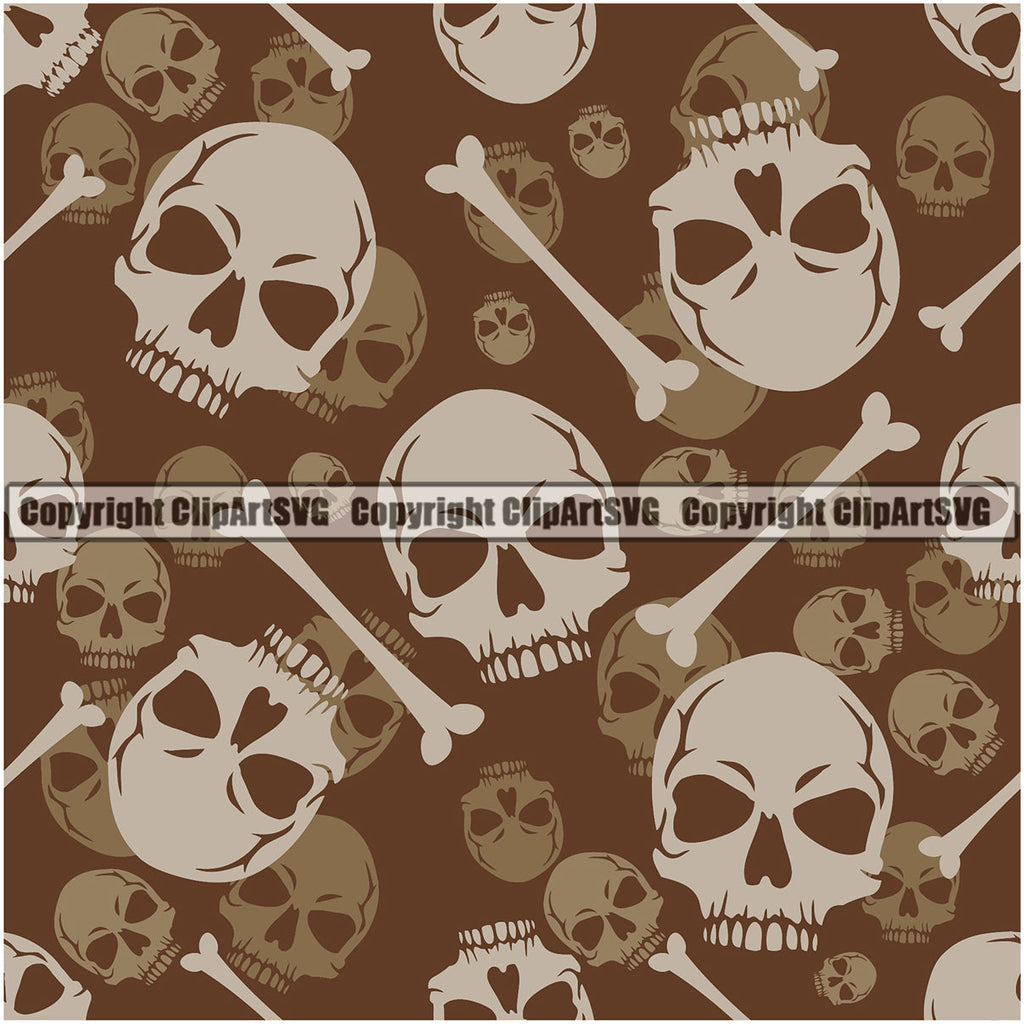 Scary Skull Skeleton Camo Camuflage Seamless Pattern Print Crossbones Big White And Brown Camouflage Jungle War Wrap Cover Graphic Design Decor Logo