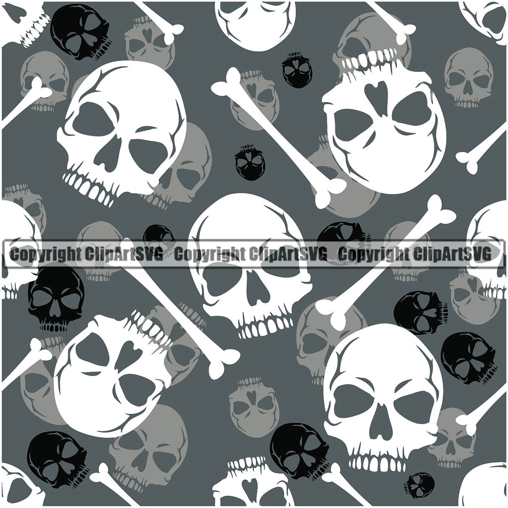 Scary Skull Skeleton Camo Camuflage Seamless Pattern Print Crossbones Big White And Grey Camouflage Jungle War Wrap Cover Graphic Design Decor Logo