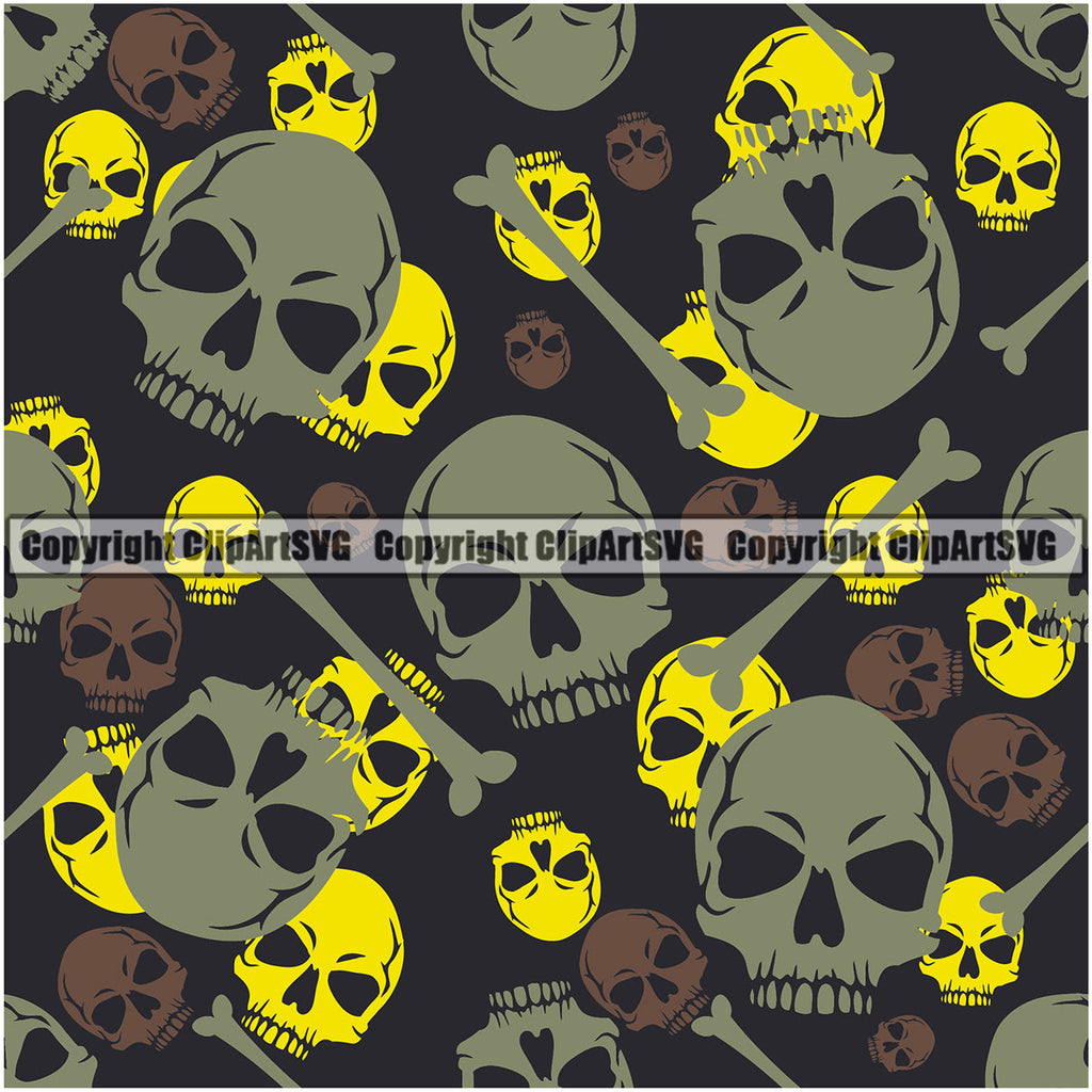 Scary Skull Skeleton Camo Camuflage Seamless Pattern Print Crossbones Big Grey And Black Camouflage Jungle War Wrap Cover Graphic Design Decor Logo