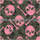 Scary Skull Skeleton Camo Camuflage Seamless Pattern Print Crossbones Big Pink And Green Camouflage Jungle War Wrap Cover Graphic Design Decor Logo
