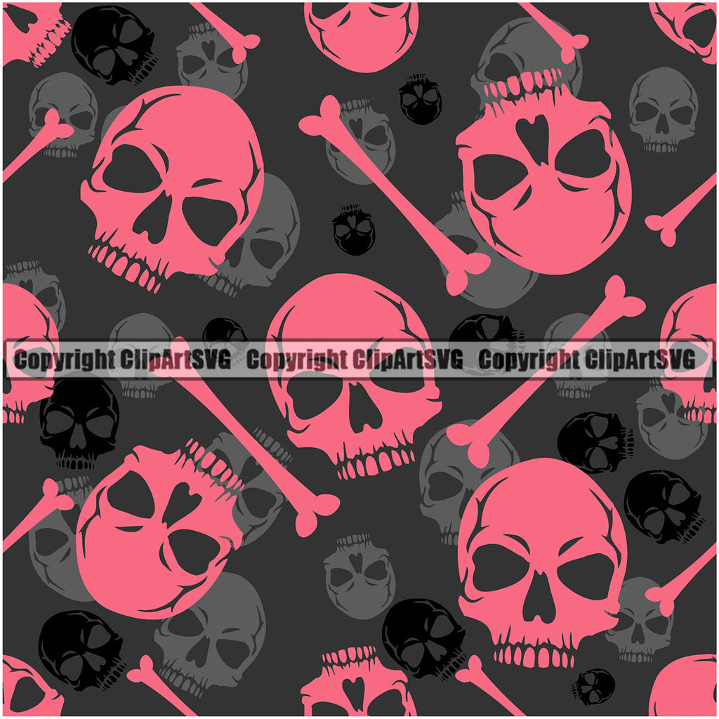 Scary Skull Skeleton Camo Camuflage Seamless Pattern Print Crossbones Big Pink And Grey Camouflage Jungle War Wrap Cover Graphic Design Decor Logo