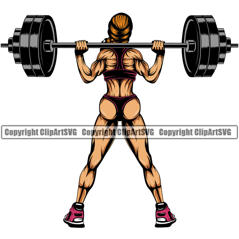 Bodybuilding Sexy Lady Girl Athlete Bodybuilder Fitness Trainer Gym Workout Training Muscle Sport Bodybuild Train Health Healthy Lifestyle Weightlifting Female Woman Flex Weight Pose Fit Body Strong Color Art Design Logo Clipart SVG
