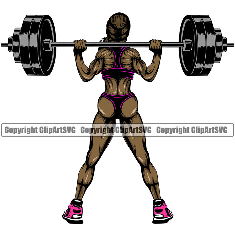 Bodybuilding Sexy Lady Girl Athlete Bodybuilder Fitness Trainer Gym Workout Training Muscle Sport Bodybuild Train Health Healthy Lifestyle Weightlifting Woman Female Flex Weight Pose Fit Body Strong Art Color Design Logo Clipart SVG