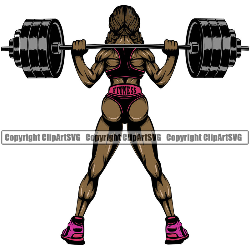 Bodybuilding Sexy Lady Girl Athlete Bodybuilder Fitness Trainer Gym Workout Training Muscle Sport Bodybuild Train Health Healthy Lifestyle Weightlifting Woman Female Flex Weight Pose Fit Strong Body Color Art Design Logo Clipart SVG
