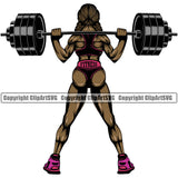 Bodybuilding Sexy Lady Girl Athlete Bodybuilder Fitness Trainer Gym Workout Training Muscle Sport Bodybuild Train Health Healthy Lifestyle Weightlifting Woman Female Flex Weight Pose Fit Strong Body Color Art Design Logo Clipart SVG