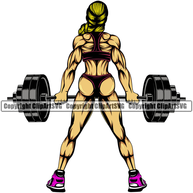 Bodybuilding Sexy Lady Girl Athlete Bodybuilder Fitness Trainer Gym Workout Training Muscle Sport Bodybuild Train Health Healthy Lifestyle Weightlifting Woman Female Flex Weight Fit Pose Body Strong Color Art Design Logo Clipart SVG