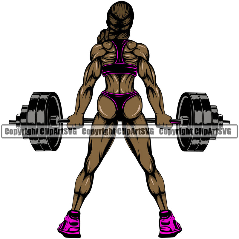 Bodybuilding Sexy Lady Girl Athlete Bodybuilder Fitness Trainer Gym Workout Training Muscle Sport Train Health Healthy Lifestyle Weightlifting Woman Female Flex Weight Pose Fit Body Strong Color Art Design Logo Clipart SVG