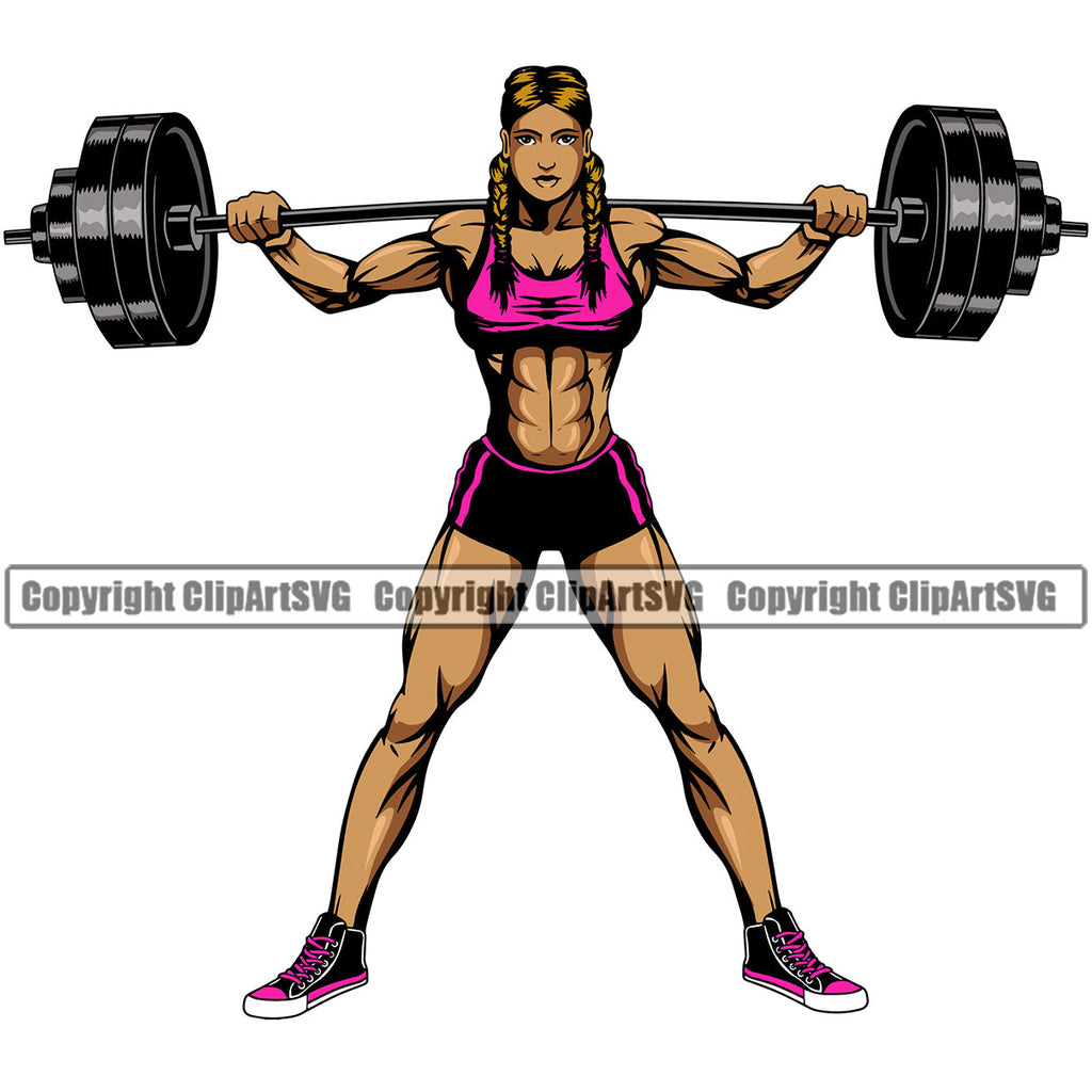 Sticker Sexy fitness girl is working out with weights