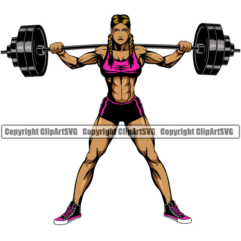 Bodybuilding Sexy Lady Girl Athlete Bodybuilder Fitness Trainer Gym Workout Training Muscle Sport Bodybuild Train Health Healthy Lifestyle Weightlifting Woman Female Flex Weight Pose Fit Body Strong Color Art Design Logo Clipart SVG