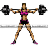 Bodybuilding Sexy Lady Girl Athlete Bodybuilder Fitness Trainer Gym Workout Training Muscle Sport Bodybuild Train Health Healthy Lifestyle Weightlifting Woman Female Flex Weight Pose Fit Body Strong Color Art Design Logo Clipart SVG