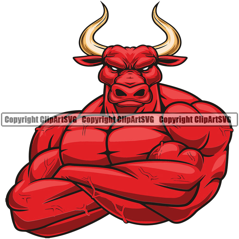 Bodybuilding Bull Bulls Athlete Bodybuilder Fitness Trainer Gym Workout Training Muscle Sport Bodybuild Train Health Healthy Lifestyle Weightlifting Flex Dumbbell Posing Weight Pose Fit Body Strong Art Color Design Logo Clipart SVG