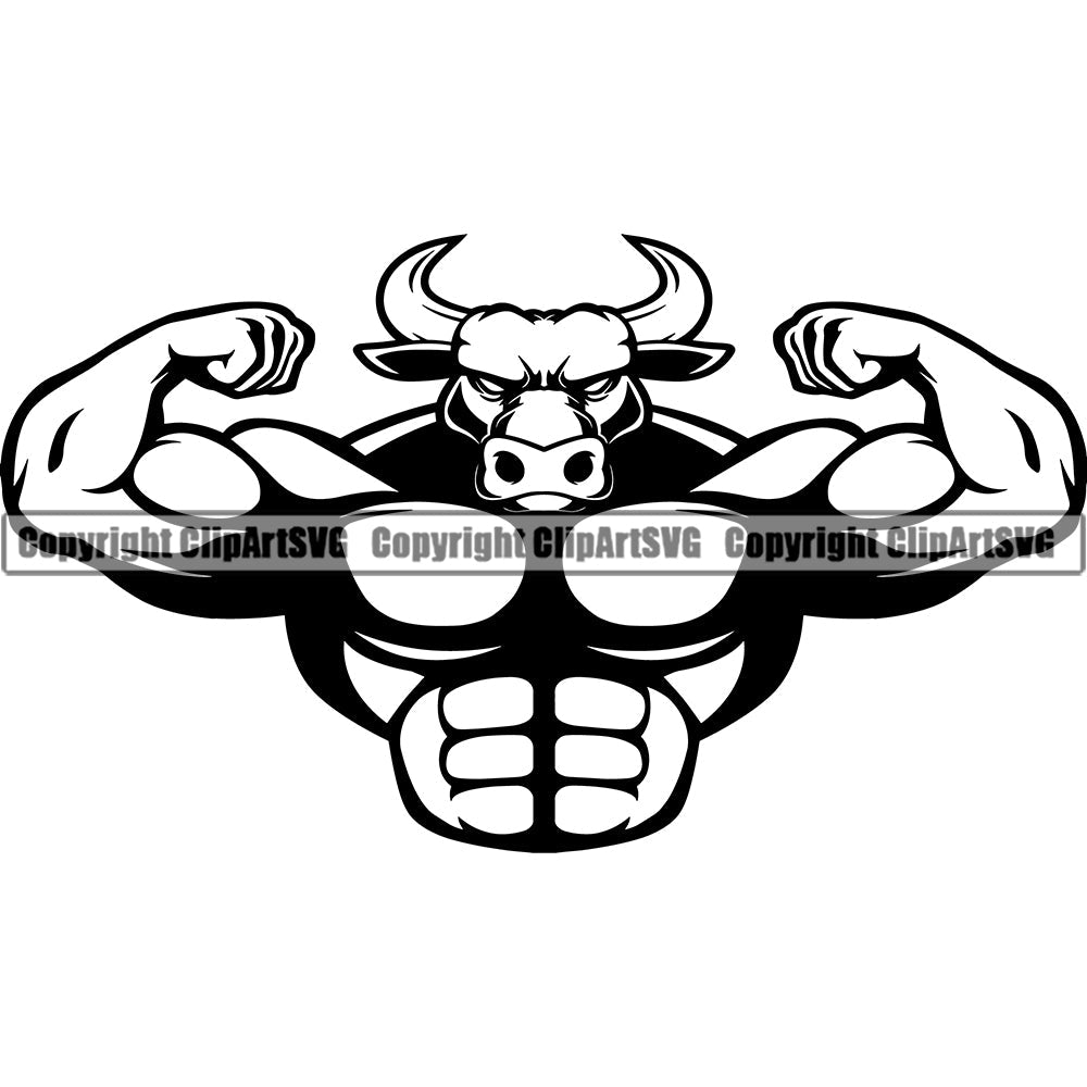 Bodybuilding Bull Bulls Athlete Bodybuilder Fitness Trainer Gym Workout Training Muscle Sport Bodybuild Train Health Healthy Lifestyle Weight Lifting Flex Dumbbell Posing Weight Pose Fit Body Strong Art Silhouette Design Logo Clipart SVG