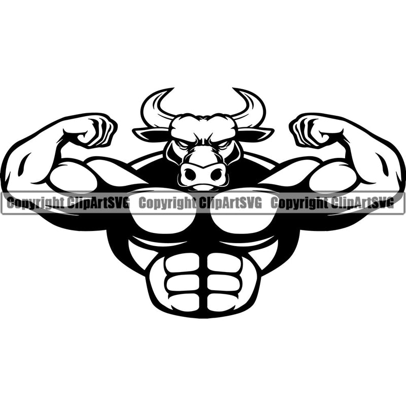 Bodybuilding Bull Bulls Athlete Bodybuilder Fitness Trainer Gym Workout Training Muscle Sport Bodybuild Train Health Healthy Lifestyle Weight Lifting Flex Dumbbell Posing Weight Pose Fit Body Strong Art Silhouette Design Logo Clipart SVG