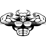 Bodybuilding Bull Bulls Athlete Bodybuilder Fitness Trainer Gym Workout Training Muscle Sport Bodybuild Train Health Healthy Lifestyle Weight Lifting Flex Dumbbell Posing Weight Pose Fit Body Strong Art Silhouette Design Logo Clipart SVG