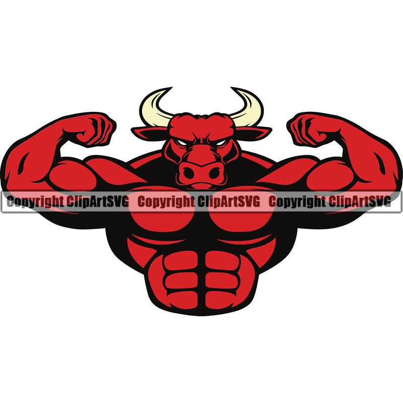 Bodybuilding Bull Bulls Athlete Bodybuilder Fitness Trainer Gym Workout Training Muscle Sport Train Health Healthy Lifestyle Weightlifting Flex Dumbbell Posing Weight Pose Fit Body Strong Art Color Design Logo Clipart SVG