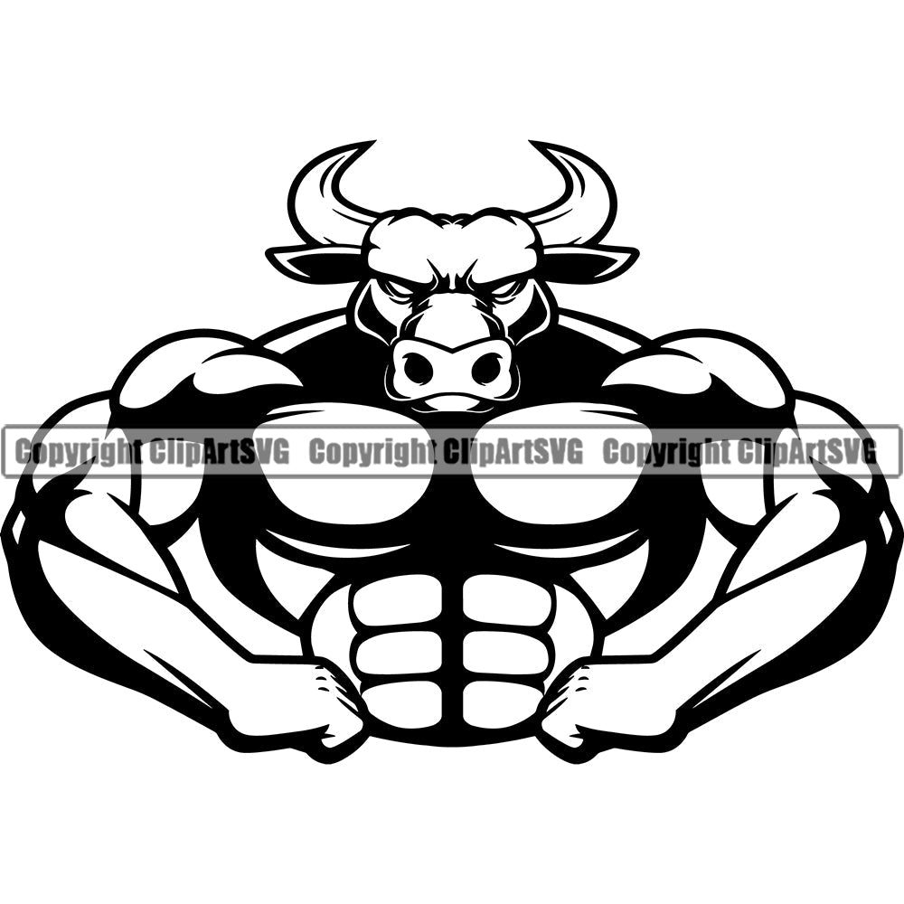 Bodybuilding Bull Bulls Athlete Bodybuilder Fitness Trainer Gym Workout Training Muscle Sport Bodybuild Train Health Healthy Weightlifting Lifestyle Flex Dumbbell Posing Weight Pose Fit Body Strong Art Silhouette Design Logo Clipart SVG